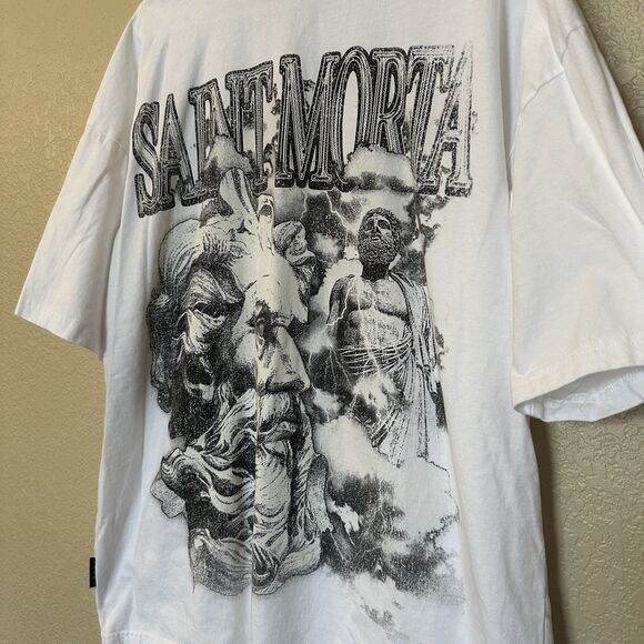 SAINT MORTA logo Zeus Boxy T-shirt White Black Graphic Print Men’s Medium - Picture 2 of 7